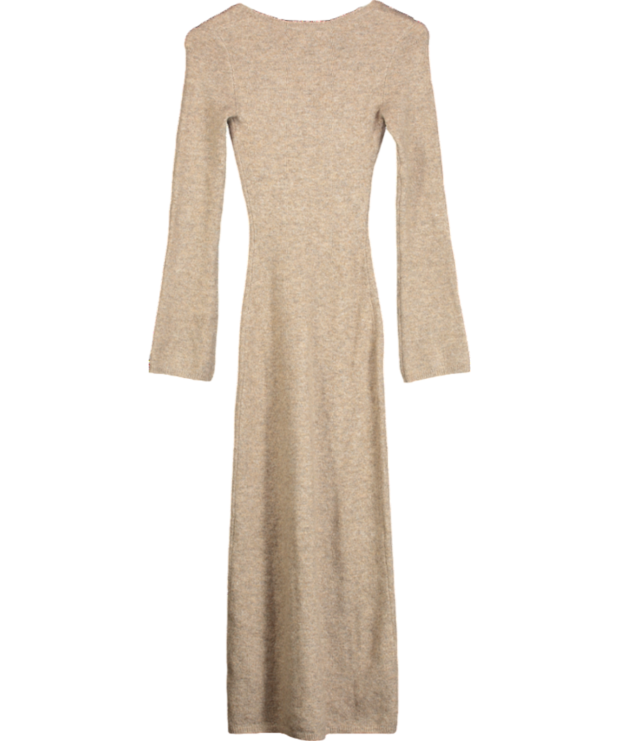 PRETTY LAVISH Pretty Lavish Beige Marl Knit Dress Clara Scoop Neck Midi Dress UK XS