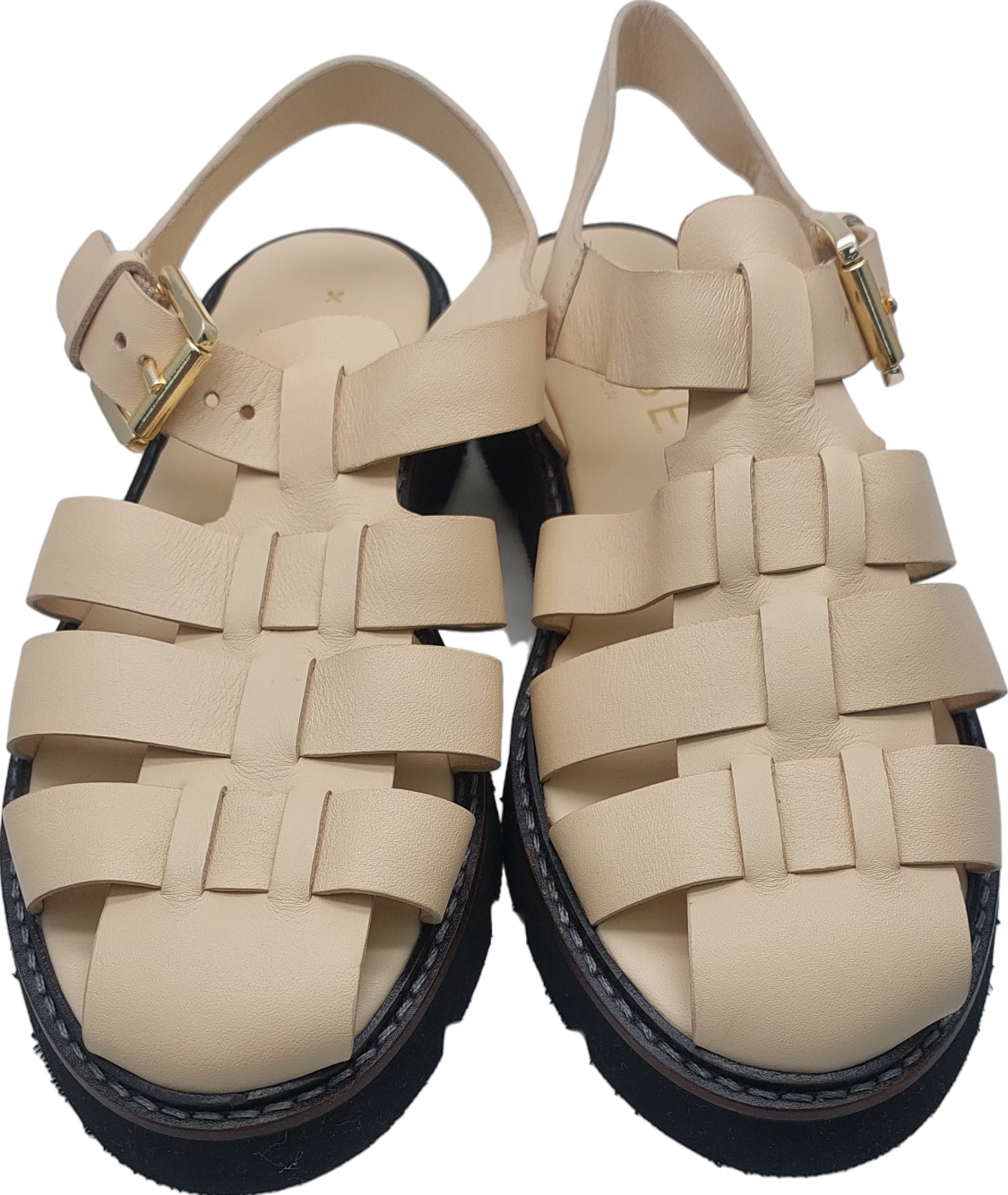 WYSE LONDON Beige Leather Darcy Sandals UK 4