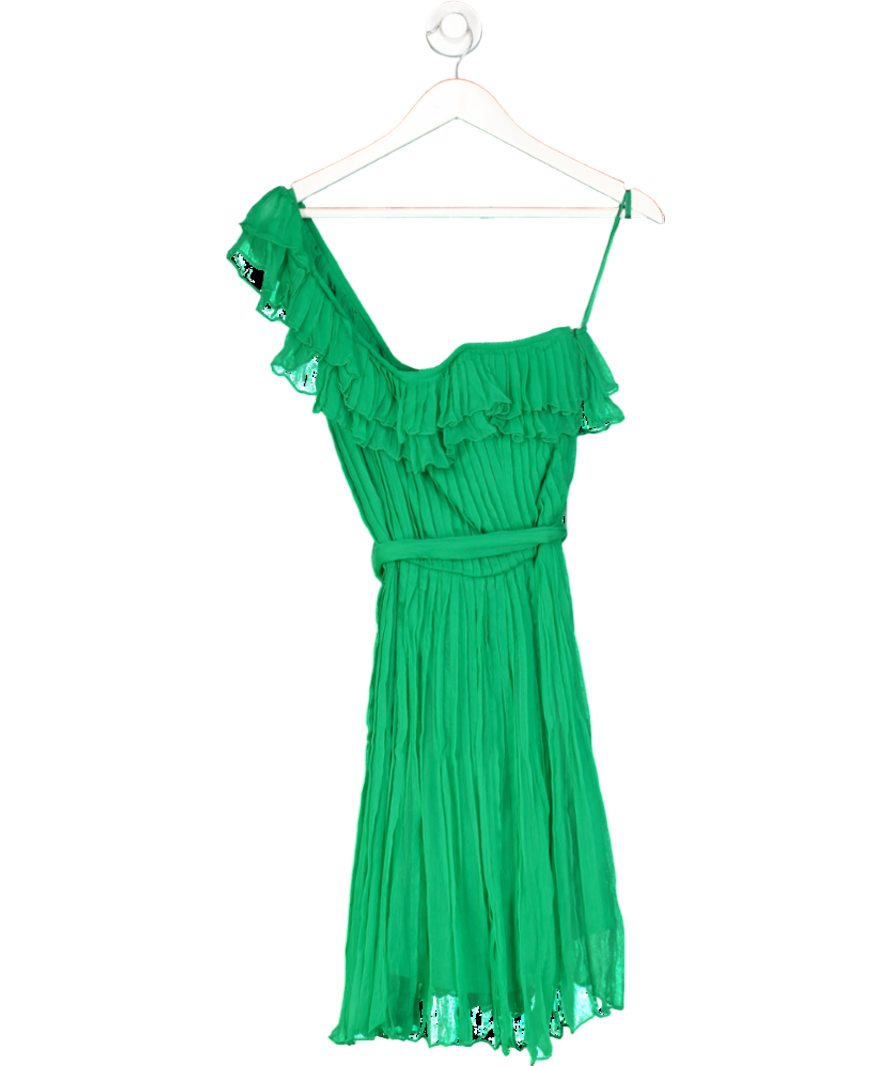 Green Viscose One Shoulder Pleated Dress UK 8