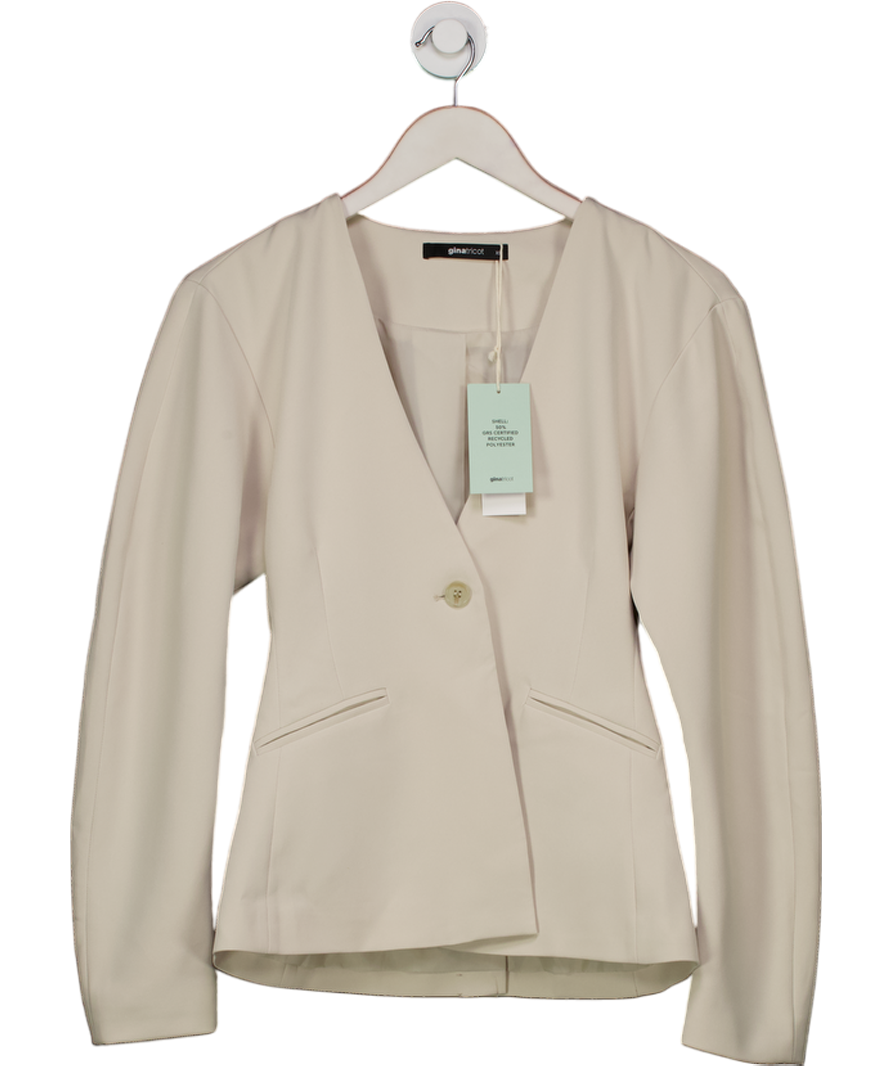 GINA TRICOT Cream Natural Cinch Waist And Sculpted Sleeve Blazer UK XS