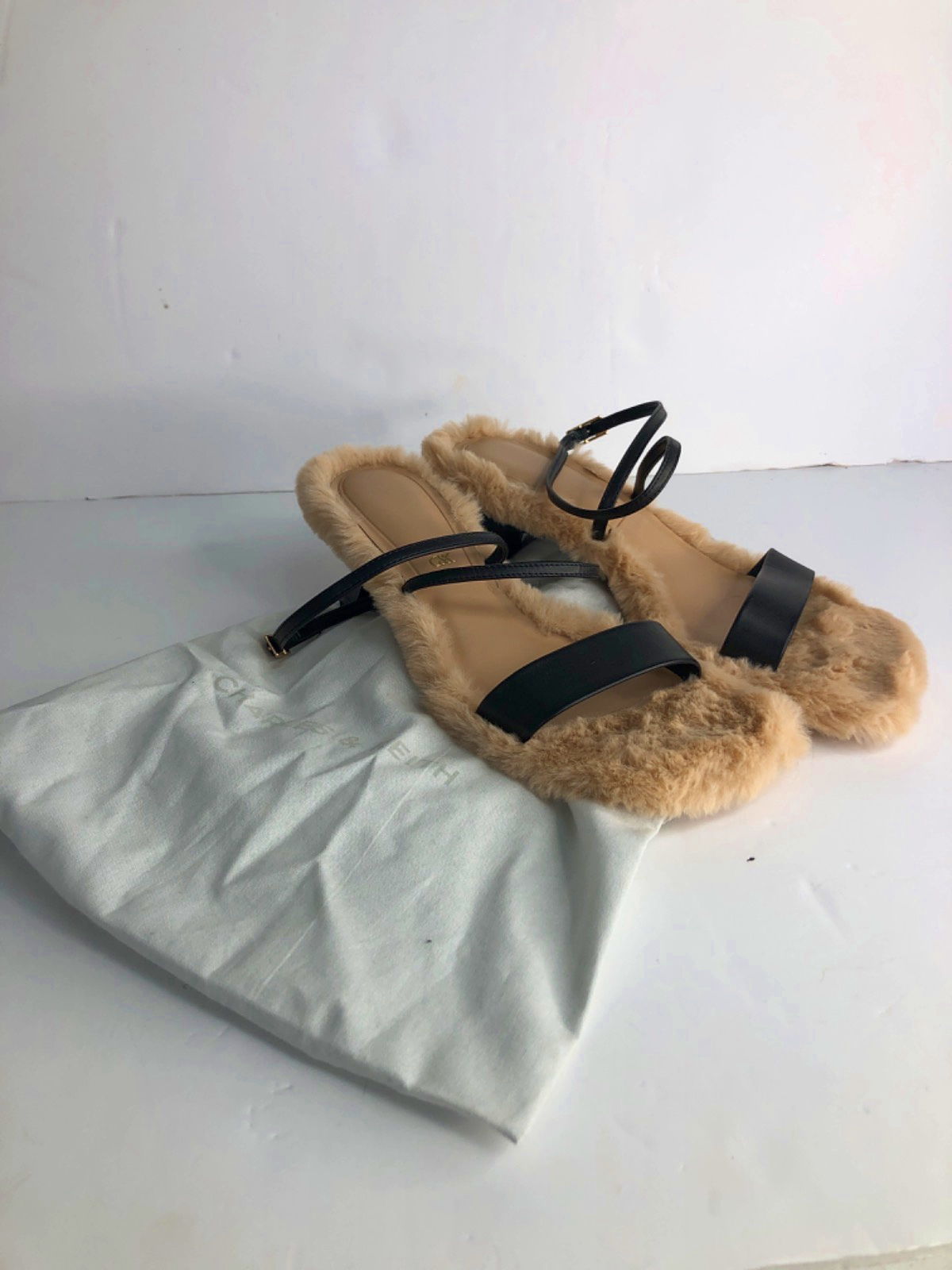 Charles & Keith Beige Faux Fur Sandals UK 5