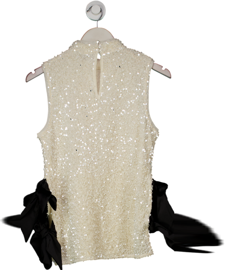 River Island Petite White Sequin Bow Side Top UK 8
