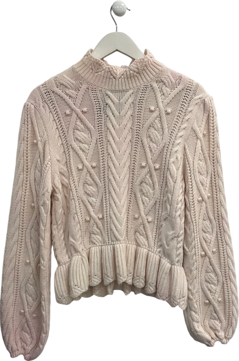 ZARA Pink Scalloped Neck Cable Knit Jumper UK L