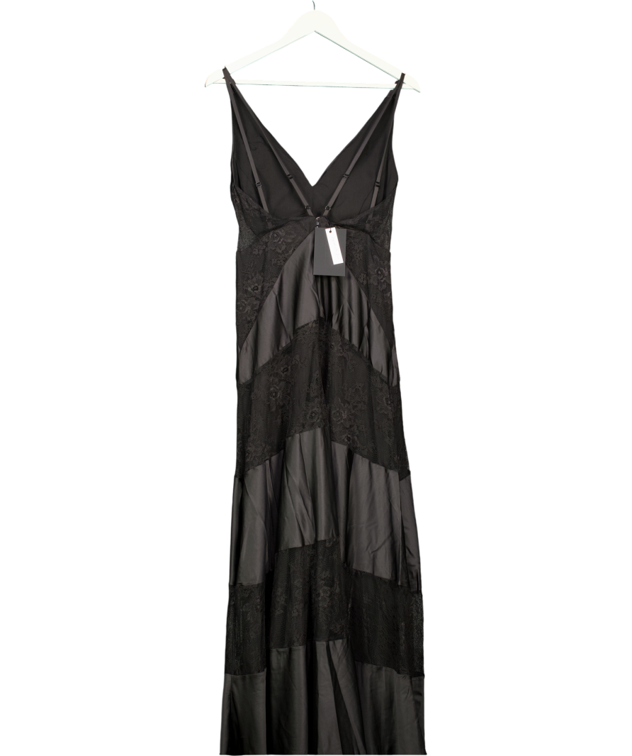 Layered With Love Black Satin V-neck Sleeveless Tiered Lace Maxi Dress UK M