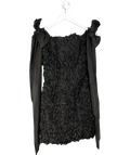 Karen Millen Black Textured Rosette Bow Sleeve Mini Dress UK 8