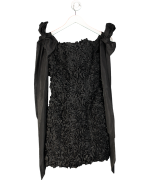 Karen Millen Black Textured Rosette Bow Sleeve Mini Dress UK 8