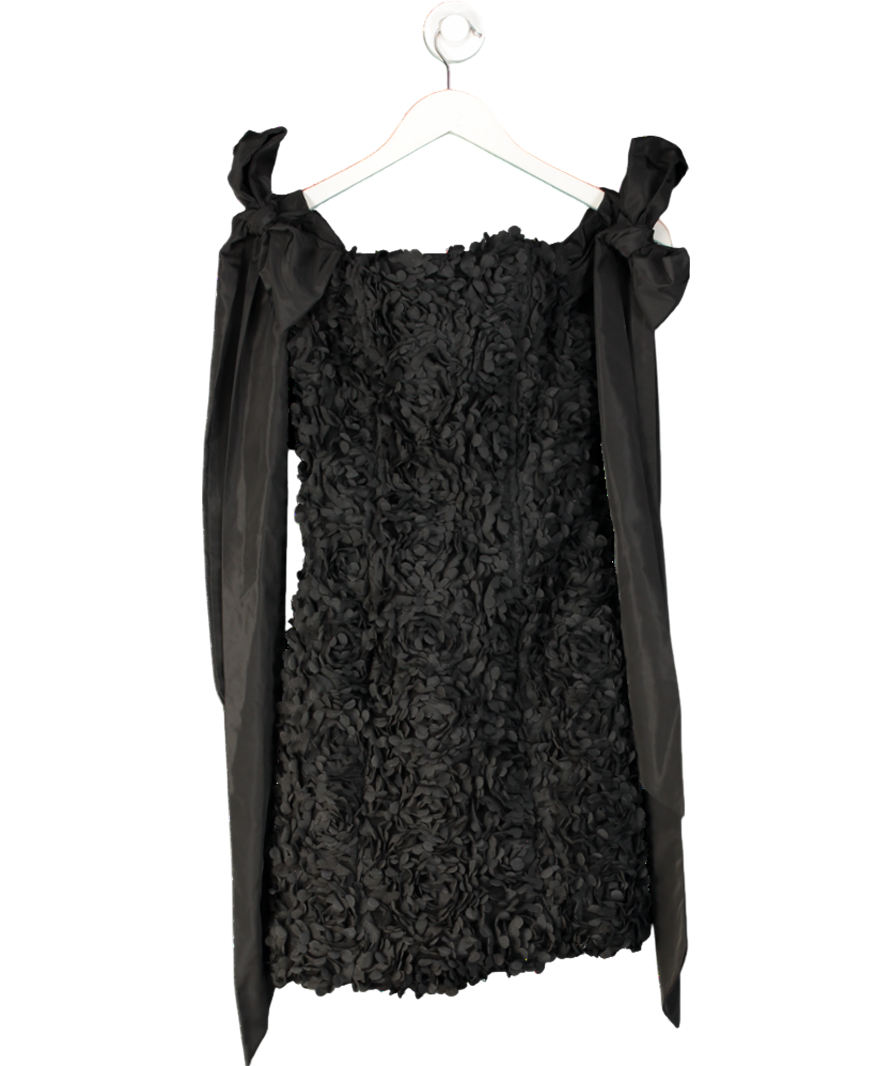 Karen Millen Black Textured Rosette Bow Sleeve Mini Dress UK 8