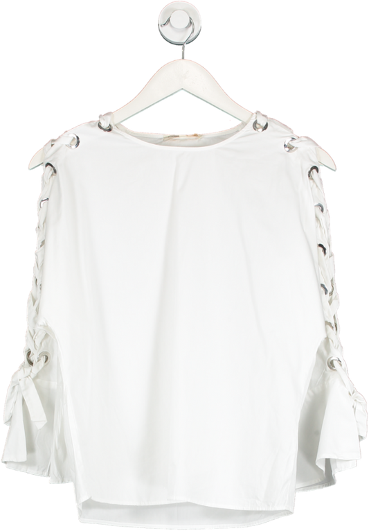 Maje White Laced Sleeve Cotton Top UK XS/S