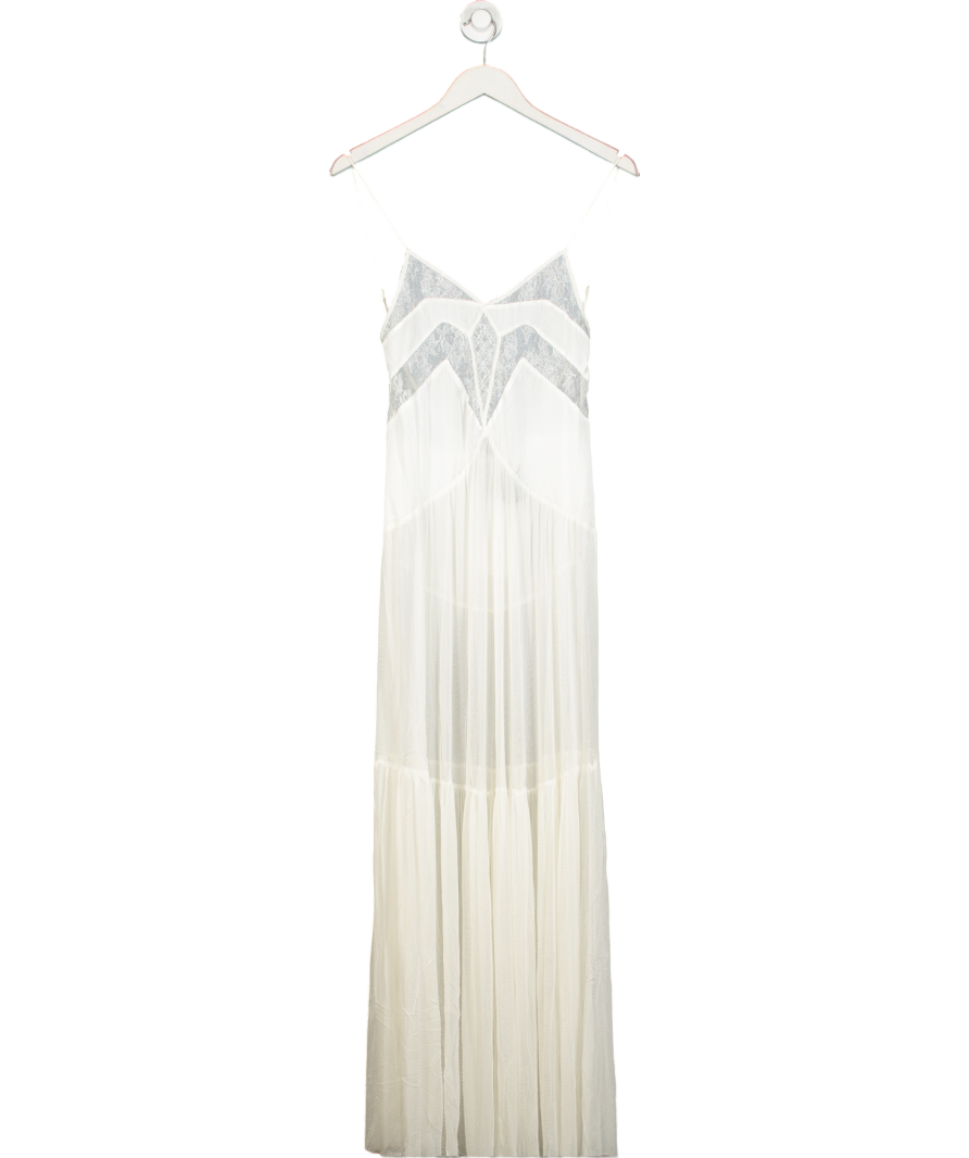 Sleeping with Jacques Cream Francine Lace And Silk Tulle Maxi Dress Sz0 UK 6