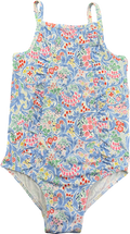 Trotter Swim Black Blue Floral Frill Detail Swimsuit 6-7 Years