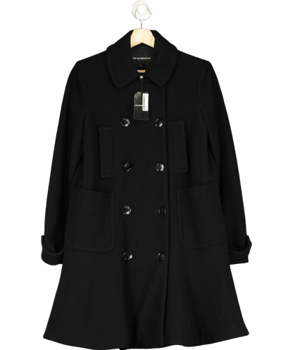 Emporio Armani Black Virgin Wool Peplum Hem Coat UK 8