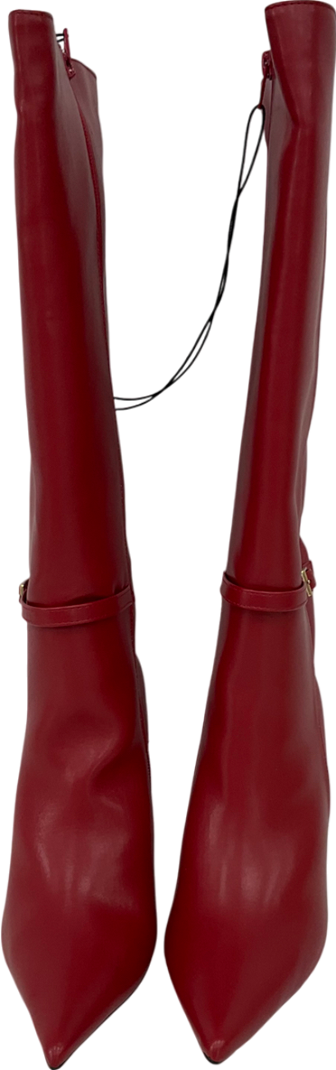 New Look Red Faux Lather Stiletto Knee High Boots UK 4