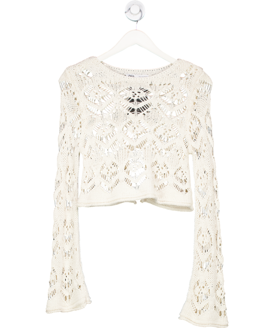 ZARA Beige Crochet Flared Arms, Backless Top UK S