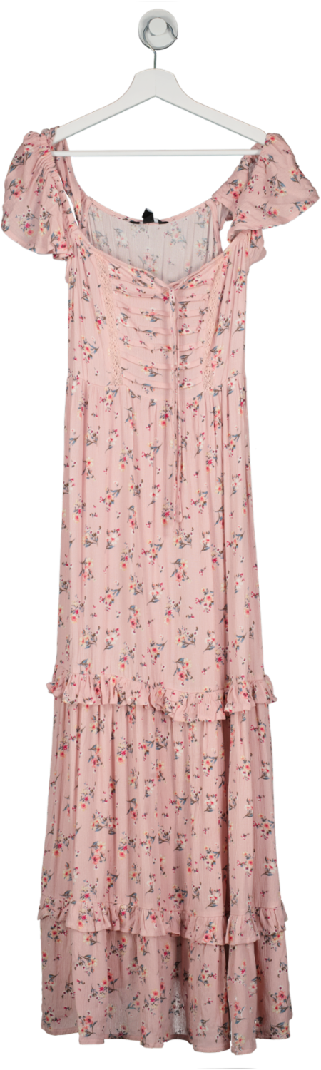 New Look Pink fLoral Square Neck Frill Maxi Dress UK 8
