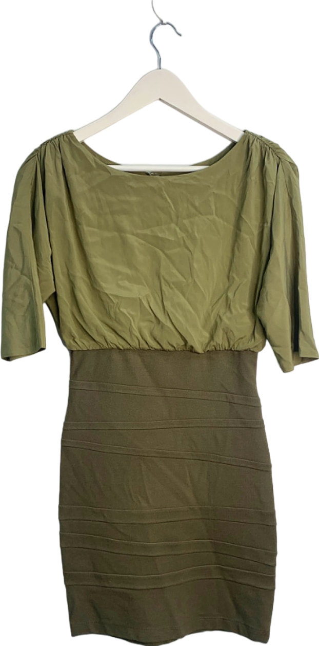 Alice + Olivia Olive Green Draped Bodice Dress UK Size 8