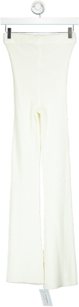 Boohoo Cream Ribbed Stretch Flared Trousers UK 8