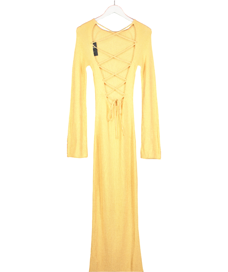 NA-KD Orange Open Back Lace Detail Knitted Maxi Dress UK XS