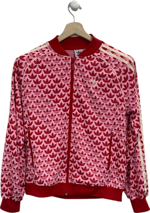 Adidas Red Pink Trefoil Print Track Jacket UK 12-14