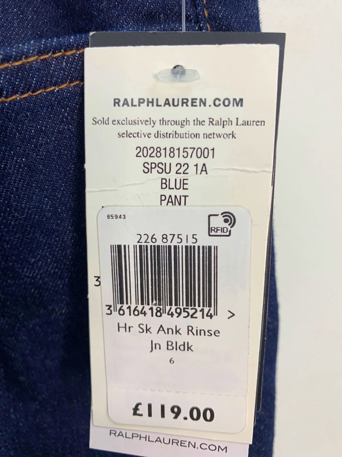 Lauren Ralph Lauren Blue High-Rise Skinny Ankle Jeans UK 18