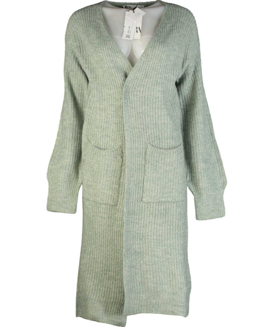 ZARA Sage Green Long length Knit Cardigan UK M
