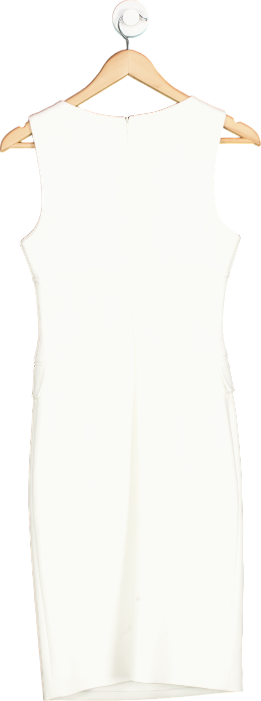 Karen Millen White The Founder Compact Stretch Button Detail Woven Midi Dress UK 6