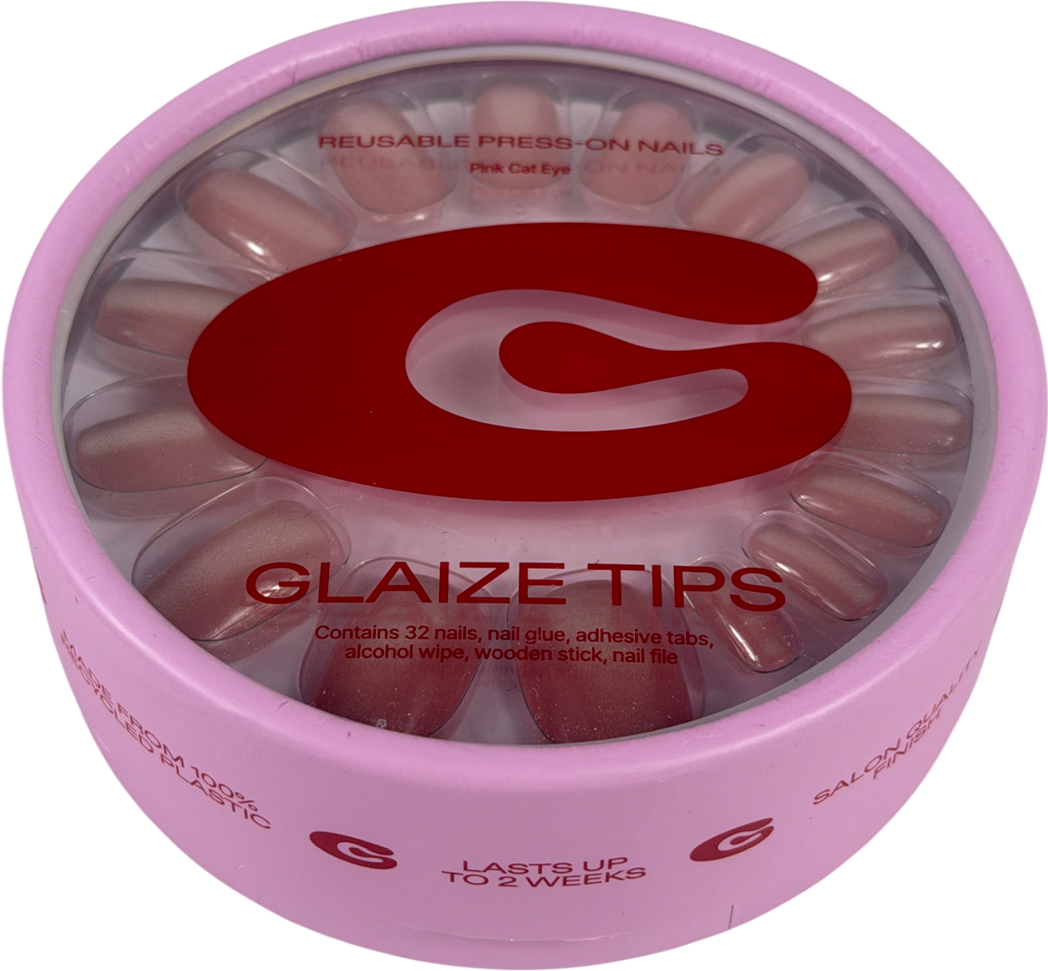 Glaize Press On Nails Pink Cat Eye 32