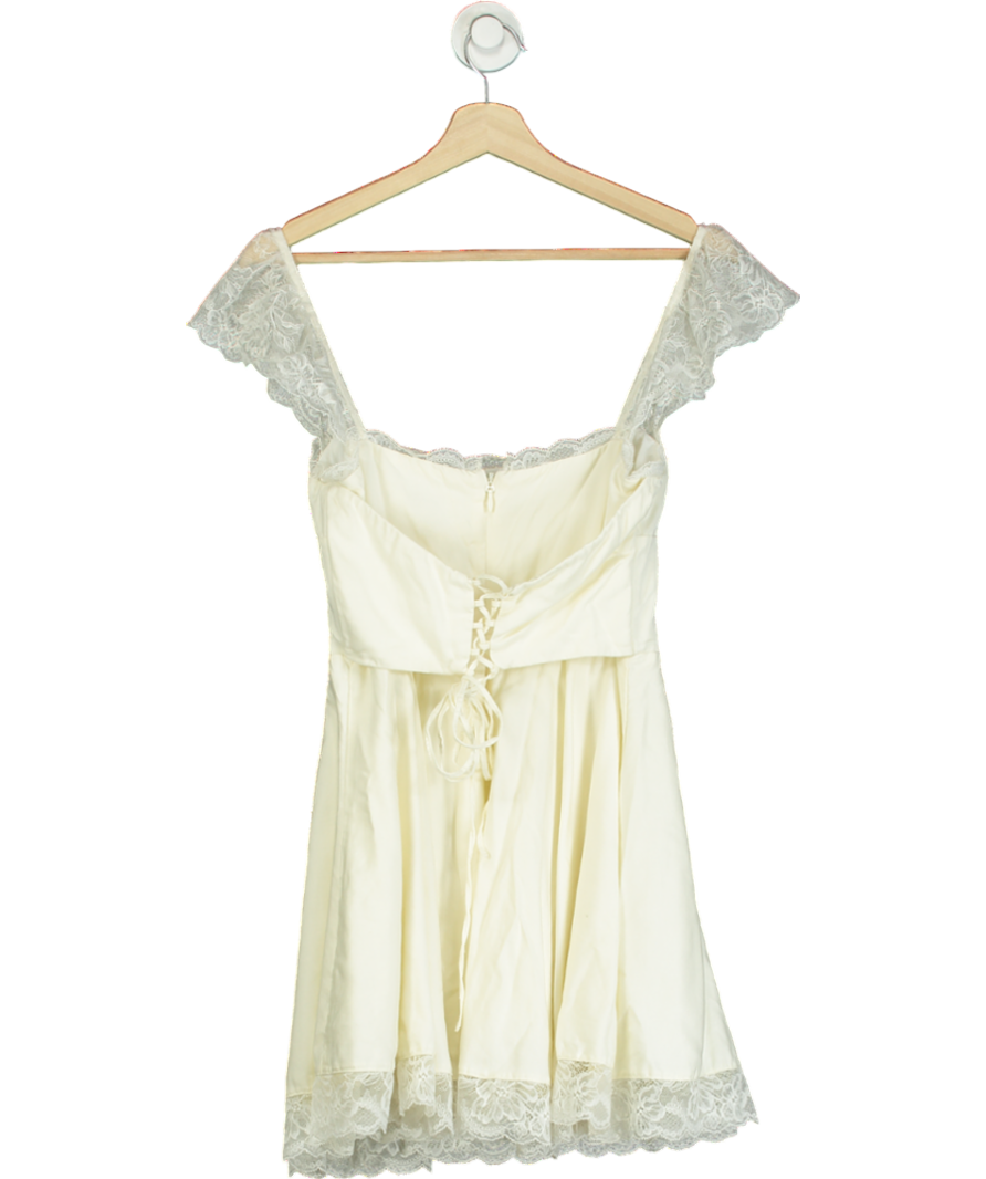 House of CB Cream Kaia Square-neck A-line Woven Mini Dress UK M