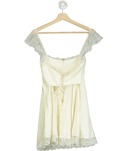 House of CB Cream Kaia Square-neck A-line Woven Mini Dress UK M