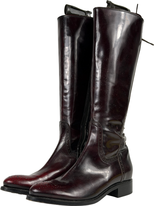 Attilio Giusti Leombruni Red Leather Knee-high Riding Boots With Brogue Detail UK 6 EU 39