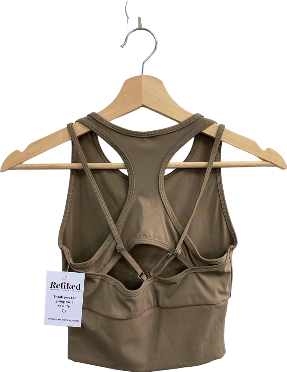 PrettyLittleThing Khaki Racerback Crop Top Size UK 6