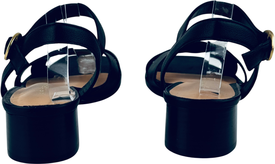 AIR & GRACE Black Leather Block Heeled Sandals UK 7 EU 40 👠