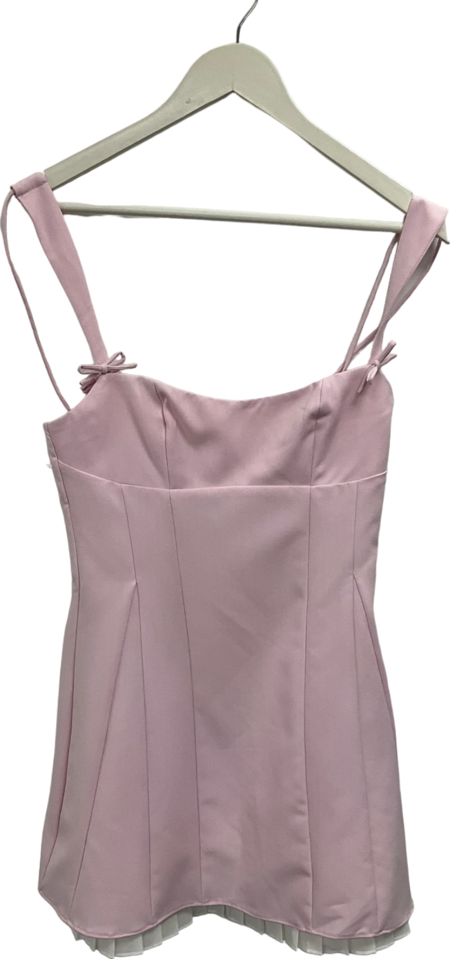 Oh Polly Cressida Bow-detail Pleated A-line Mini Dress In Soft Pink UK 8