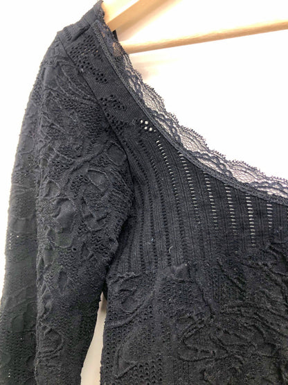 Out From Under Black Floral Lace Long Sleeve Bodysuit Medium