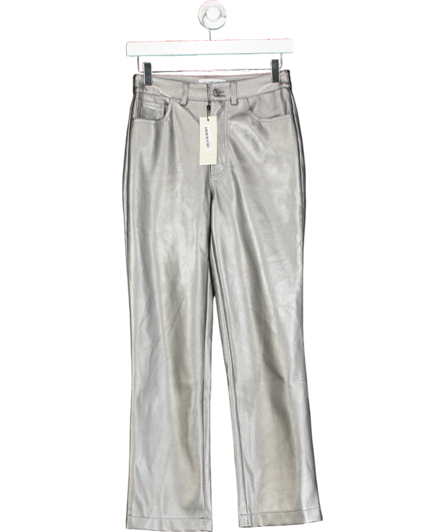 Never Fully Dressed Metallic Gunmental Vegan Leather Trousers UK 6