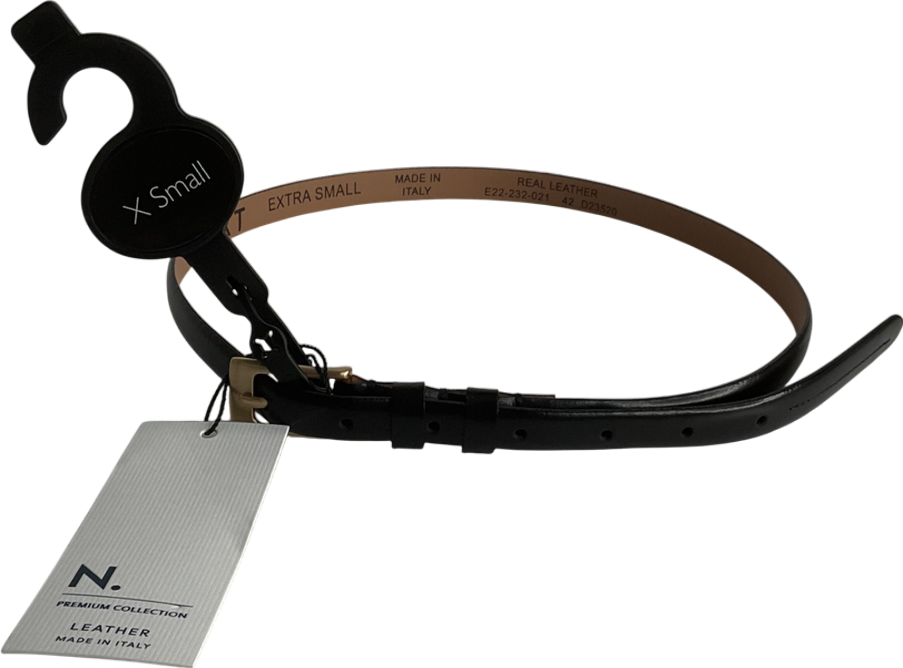 Next Black Black/gold Premium Made In Italy Leather Micro Skinny Belt UK XS