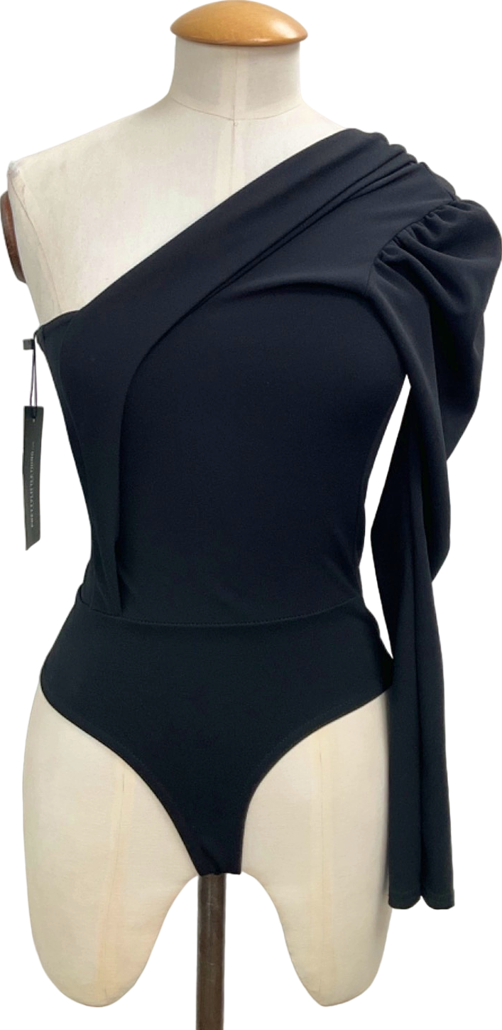 PrettyLittleThing Black One Shoulder Bodysuit UK 6