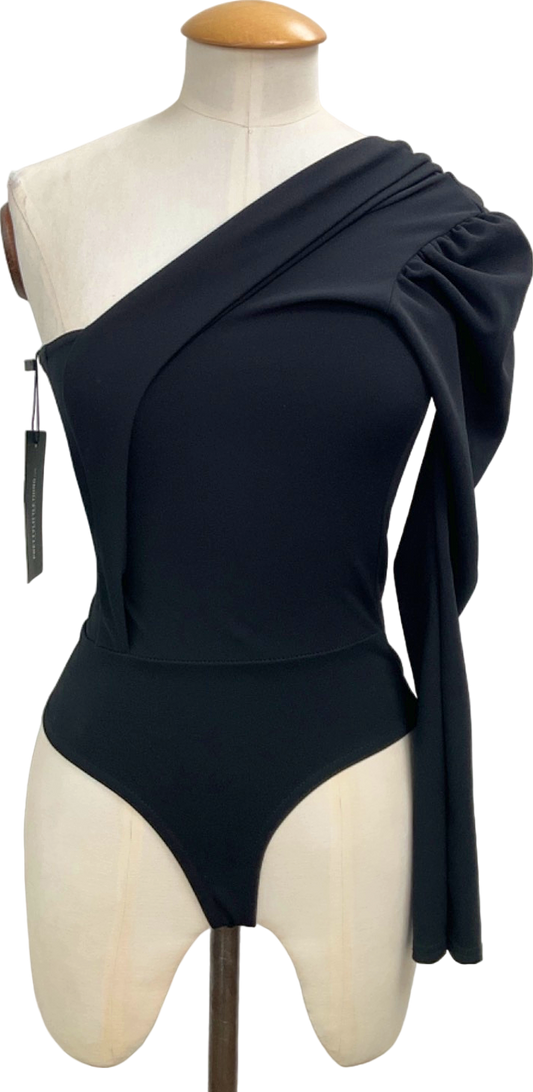 PrettyLittleThing Black One Shoulder Bodysuit UK 6