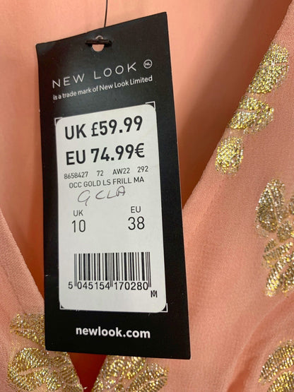 New Look Pink Gold Long Sleeve Frill Maxi Dress UK 10