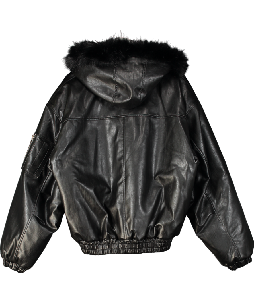 90's Product Black Faux Leather Bomber Jacket UK L