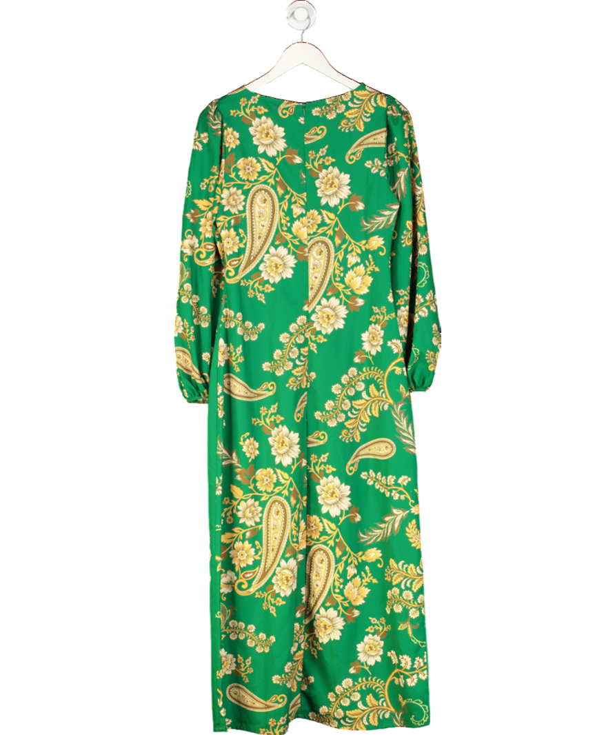 Oasis Green Mirrored Leaf Placement Column Midi Dress UK 10