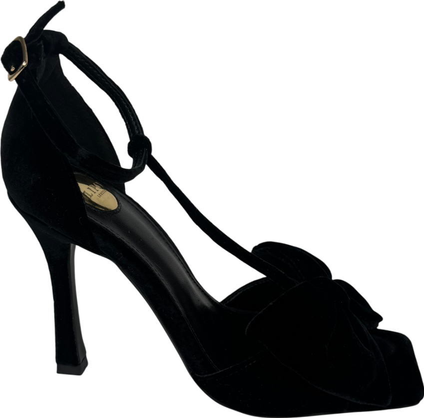 Next Black Velvet Bow Tbar Party Heeled Sandals UK 3 EU 36