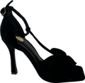 Next Black Velvet Bow Tbar Party Heeled Sandals UK 3 EU 36