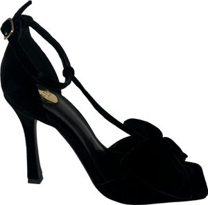 Next Black Velvet Bow Tbar Party Heeled Sandals UK 3 EU 36