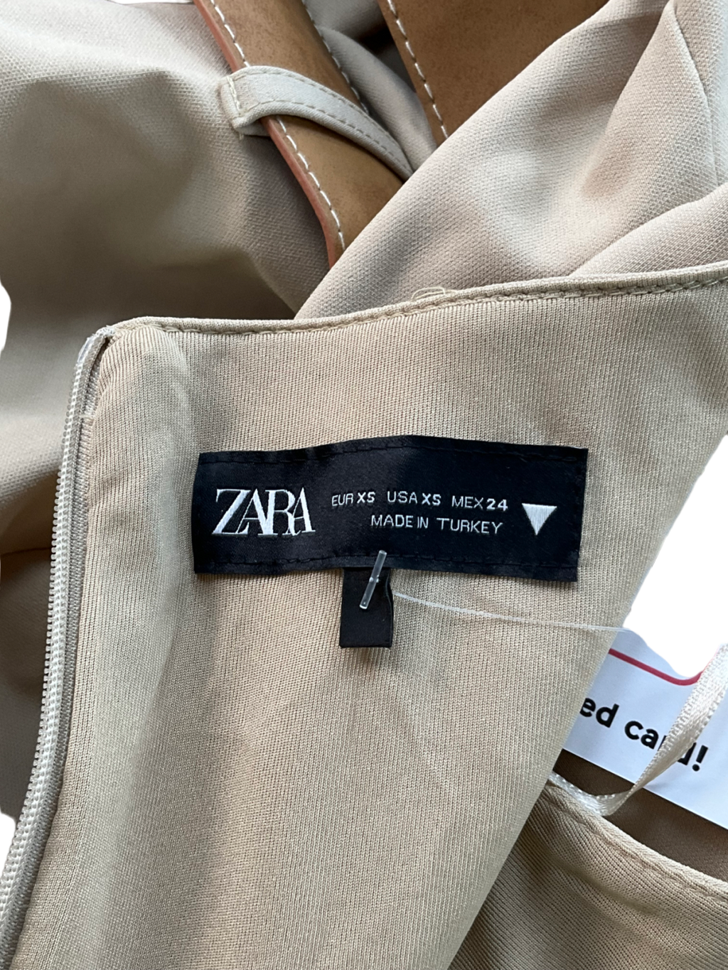 ZARA Short Fitted Dress With Double Belt Light Camel Beige UK 8