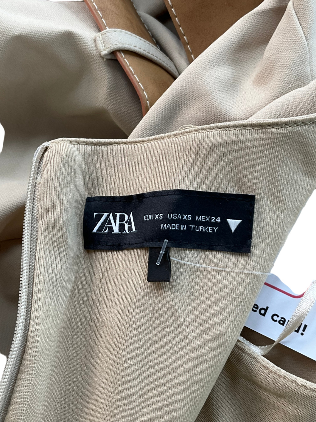 ZARA Short Fitted Dress With Double Belt Light Camel Beige UK 8