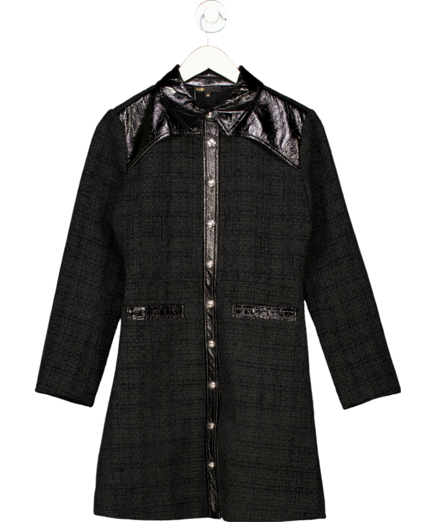 Maje Resun Black Long sleeve tweed mini dressUK 8