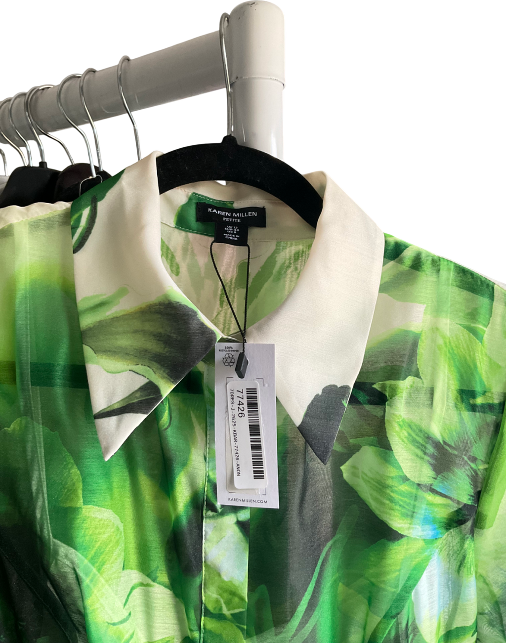 Karen Millen Green Petite Floral Organdie Woven Midi Shirt Dress UK 12