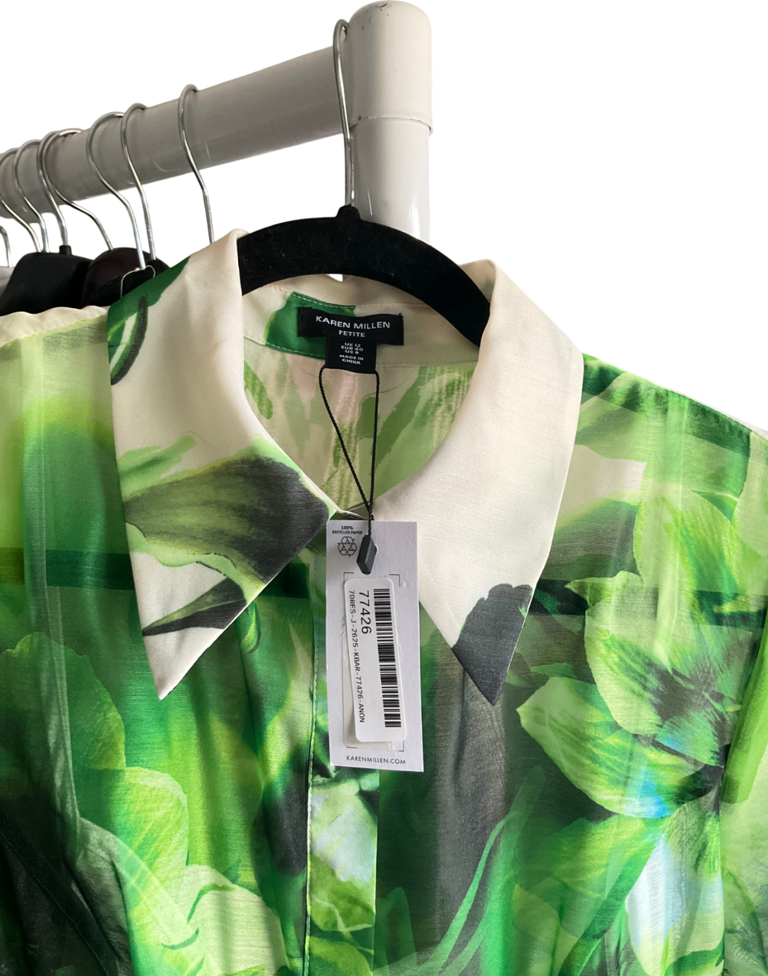 Karen Millen Green Petite Floral Organdie Woven Midi Shirt Dress UK 12