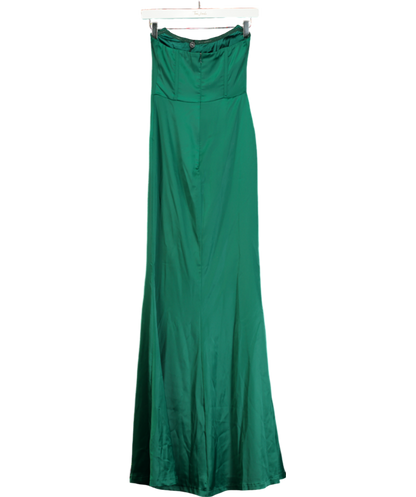 Club L Bottle Green Satin Strapless Corset Thigh Split Fishtail Maxi Dress UK 6