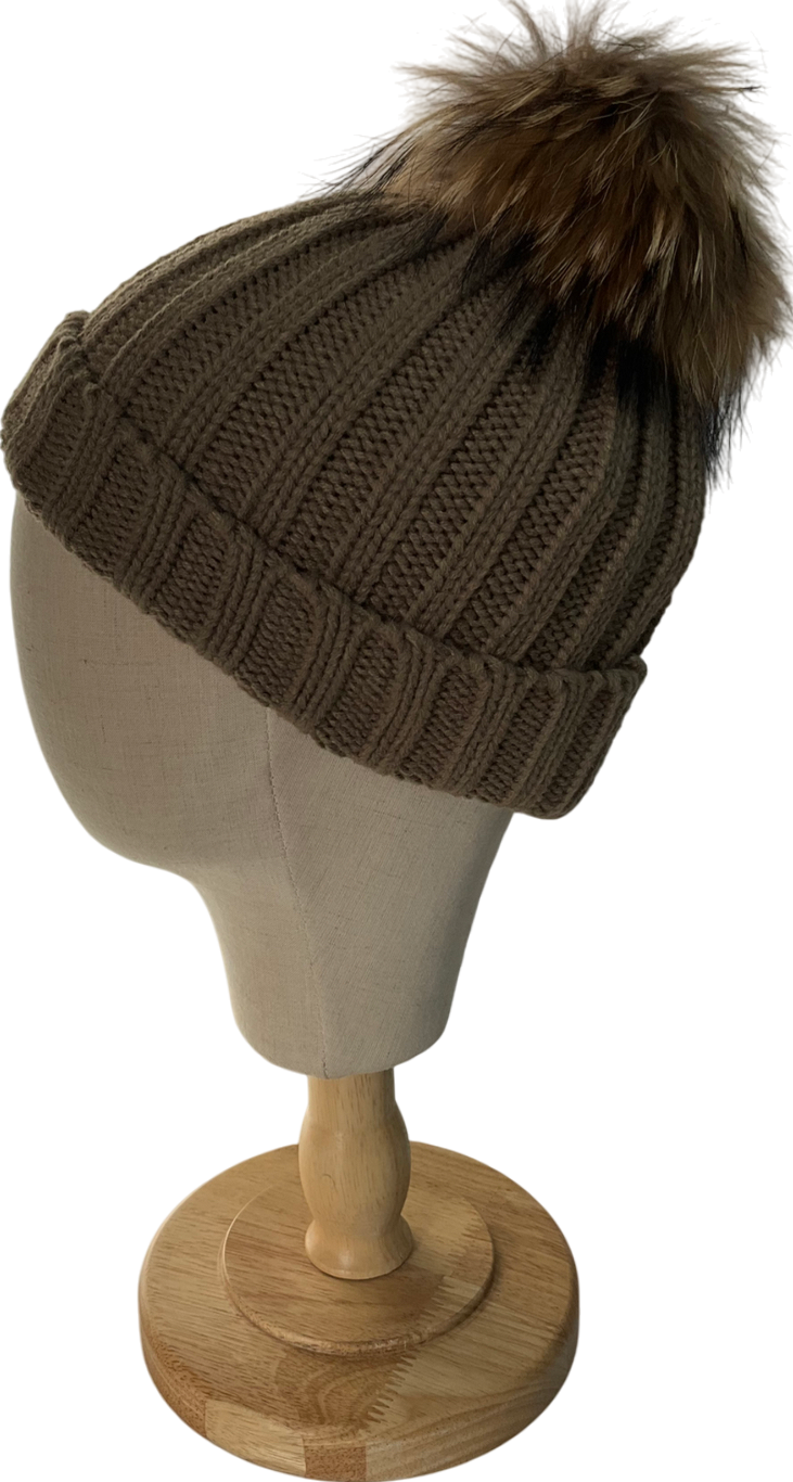 urban mist Brown Faux Fur Pom Pom Hat One Size